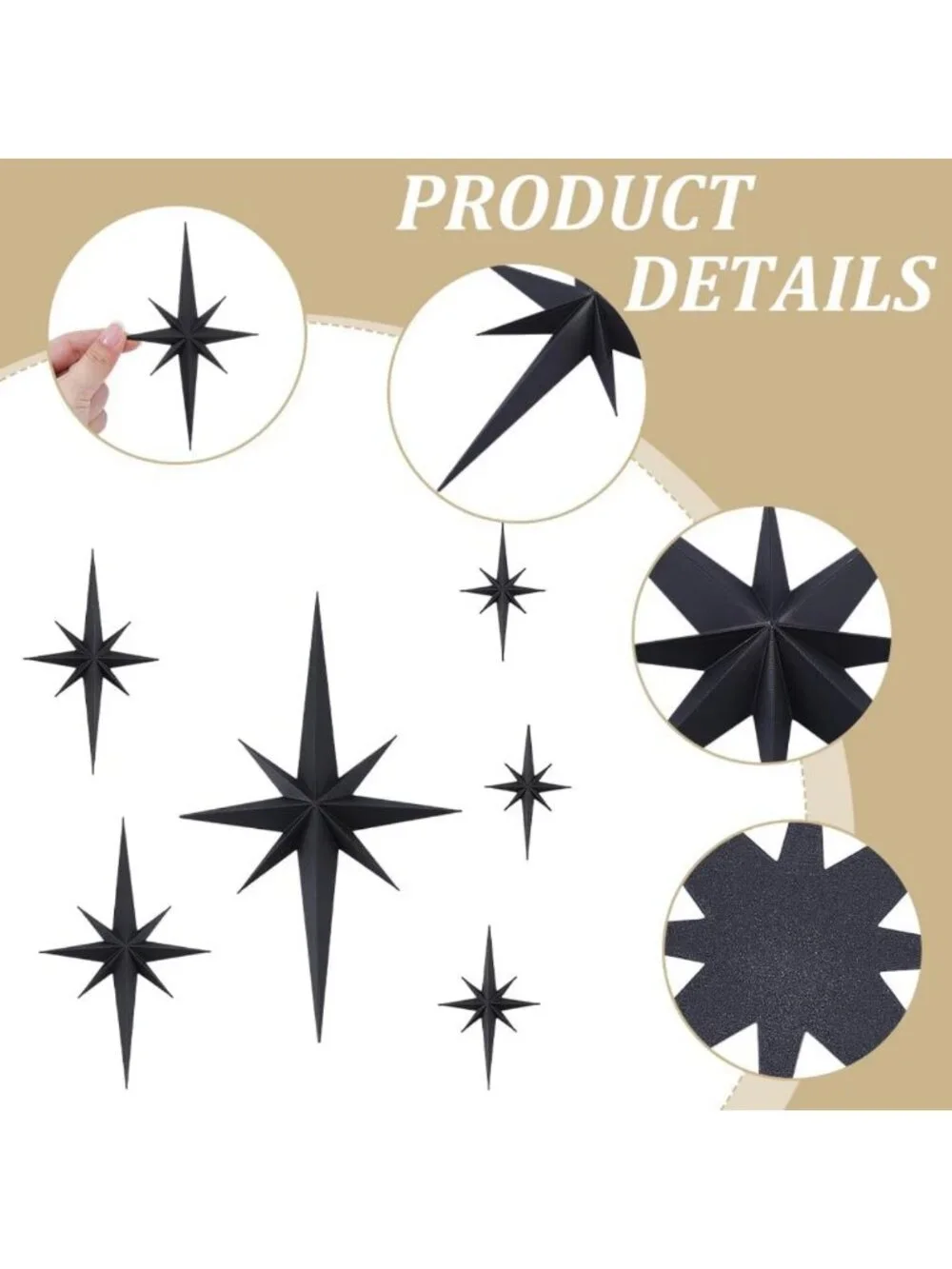 6Pcs Black 3D Star Wall Decor Set - Mid Century Modern Vintage Art for Home